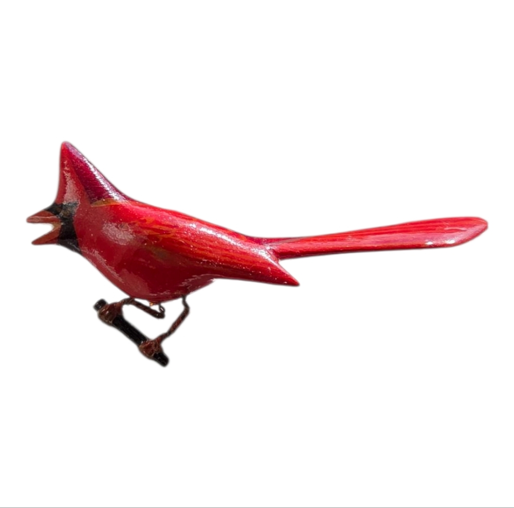 Wooden Cardinal Brooch